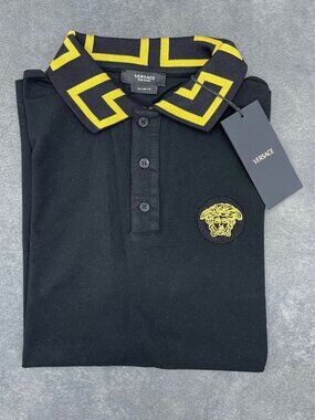 Versace Men’s Black Medusa Polo Shirt Tailor Fit- Size Small